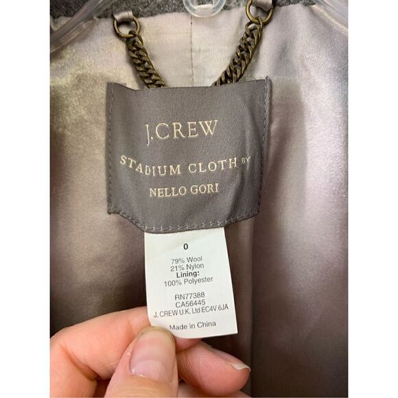 J Crew Gray Stadium Cloth by Nello Gori Wool Blend Coat Size 0 - Picture 8 of 11